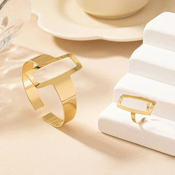 Verstelbare Geometrische Rechthoekige Armband en Ring Set