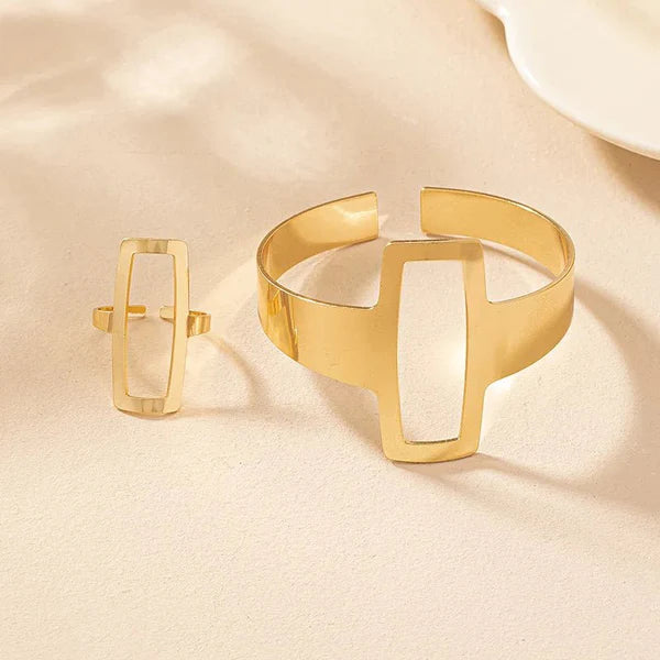 Verstelbare Geometrische Rechthoekige Armband en Ring Set