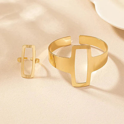 Verstelbare Geometrische Rechthoekige Armband en Ring Set