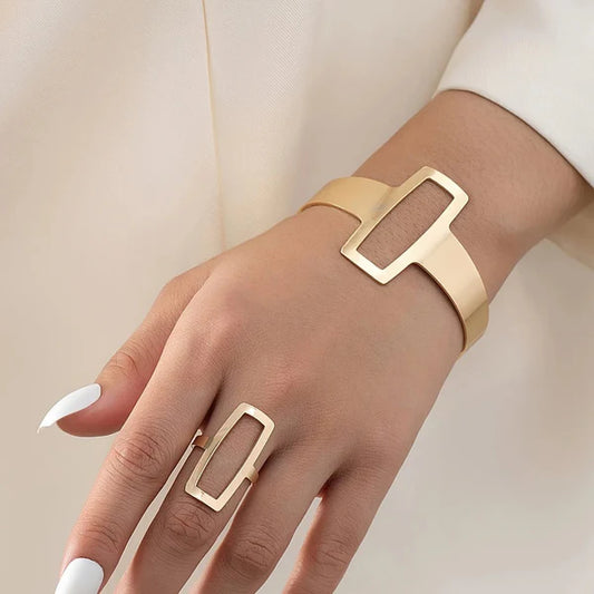 Verstelbare Geometrische Rechthoekige Armband en Ring Set