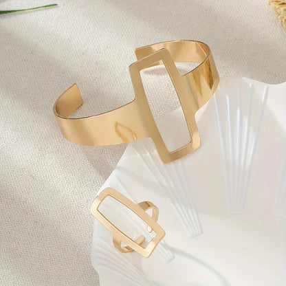 Verstelbare Geometrische Rechthoekige Armband en Ring Set
