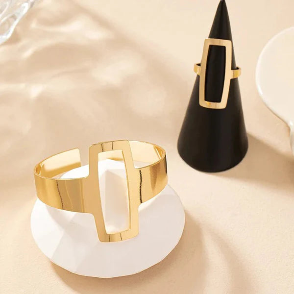 Verstelbare Geometrische Rechthoekige Armband en Ring Set