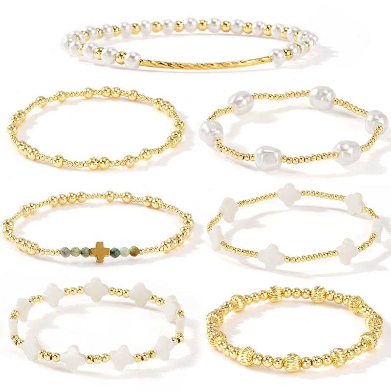 7-delige Fijne Gouden & Parel Armbandenset