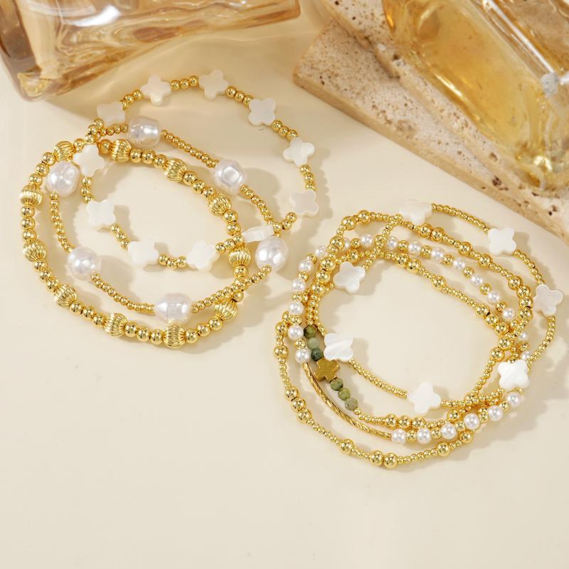 7-delige Fijne Gouden & Parel Armbandenset