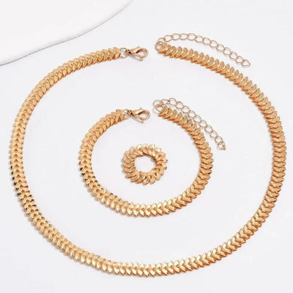 Klassieke Fishbone Ketting-, Armband- en Ringenset