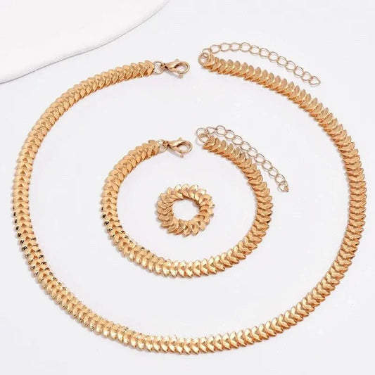 Klassieke Fishbone Ketting-, Armband- en Ringenset