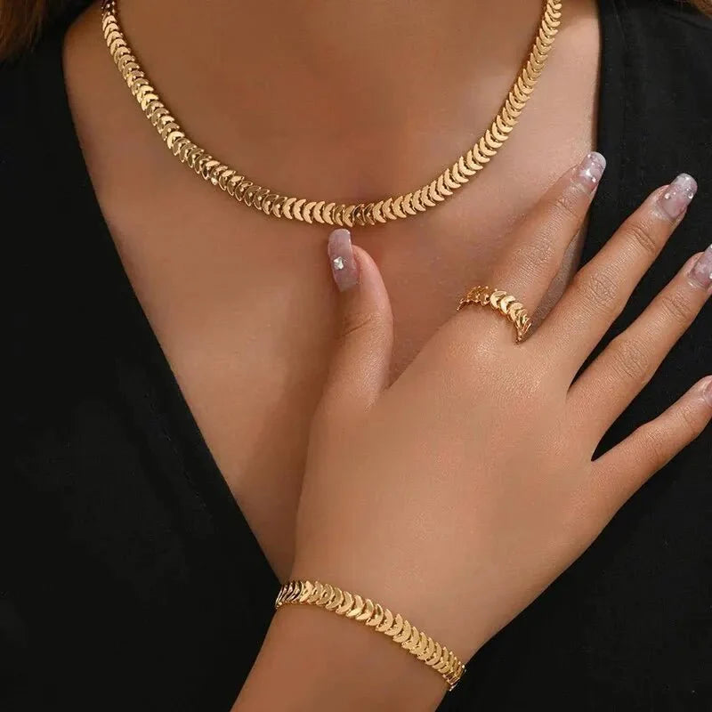 Klassieke Fishbone Ketting-, Armband- en Ringenset