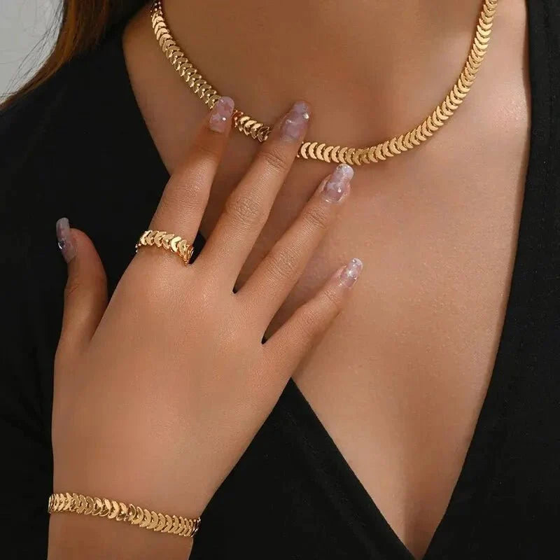 Klassieke Fishbone Ketting-, Armband- en Ringenset