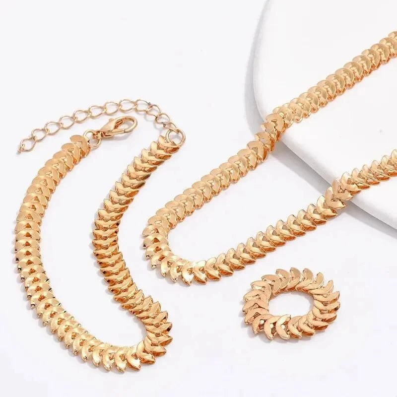 Klassieke Fishbone Ketting-, Armband- en Ringenset