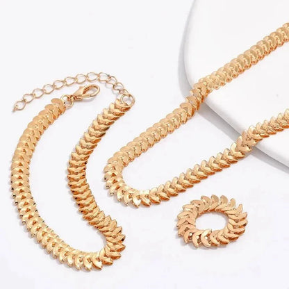 Klassieke Fishbone Ketting-, Armband- en Ringenset