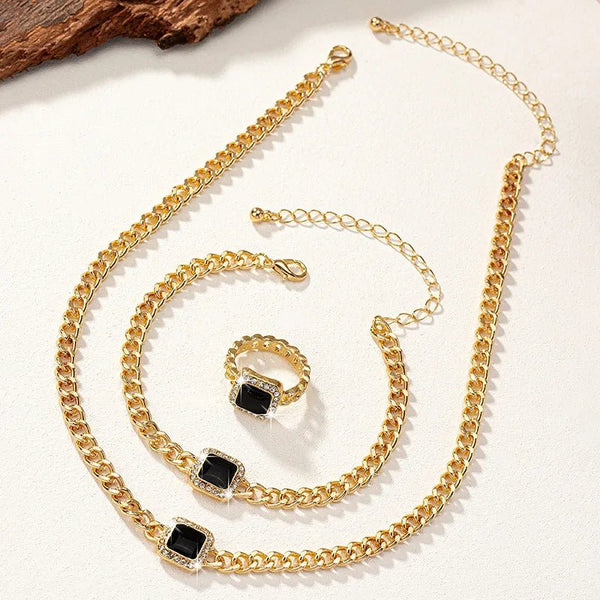 Cuban Vierkante Diamant Ketting-, Armband- en Ringenset