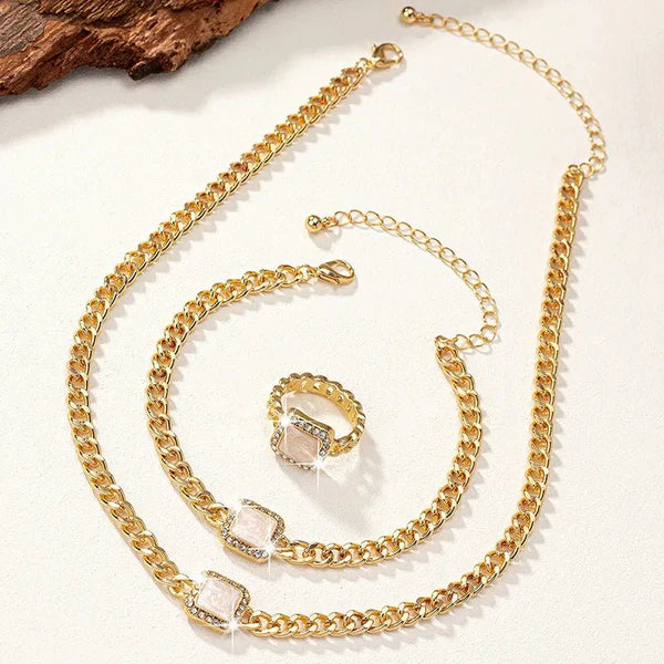 Cuban Vierkante Diamant Ketting-, Armband- en Ringenset