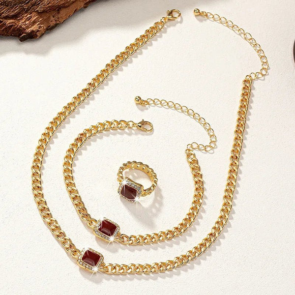 Cuban Vierkante Diamant Ketting-, Armband- en Ringenset