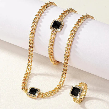 Cuban Vierkante Diamant Ketting-, Armband- en Ringenset