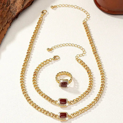 Cuban Vierkante Diamant Ketting-, Armband- en Ringenset