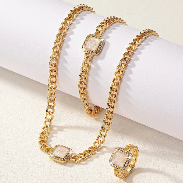 Cuban Vierkante Diamant Ketting-, Armband- en Ringenset