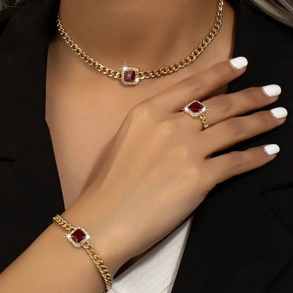 Cuban Vierkante Diamant Ketting-, Armband- en Ringenset