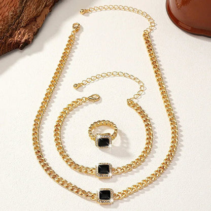 Cuban Vierkante Diamant Ketting-, Armband- en Ringenset