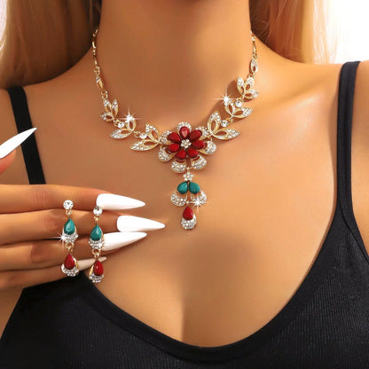 Floral Diamond Ketting en Oorbellen Set