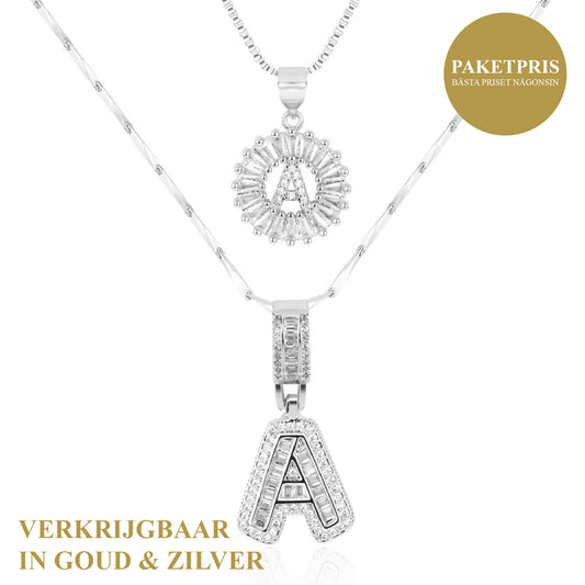 2-delige 14k Gouden Kettingenset met Diamanten Initialen