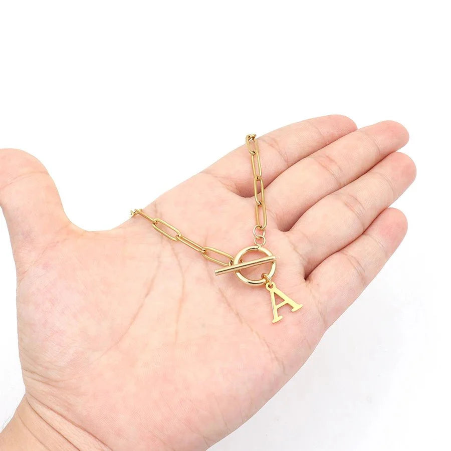 Paperclip Initiaal Ketting met Cirkel Slot
