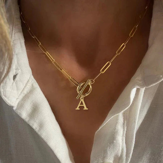 Paperclip Initiaal Ketting met Cirkel Slot